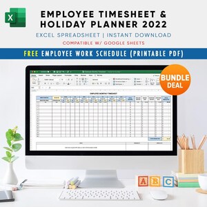 employee monthly timesheet employee holiday planner 2022 etsy