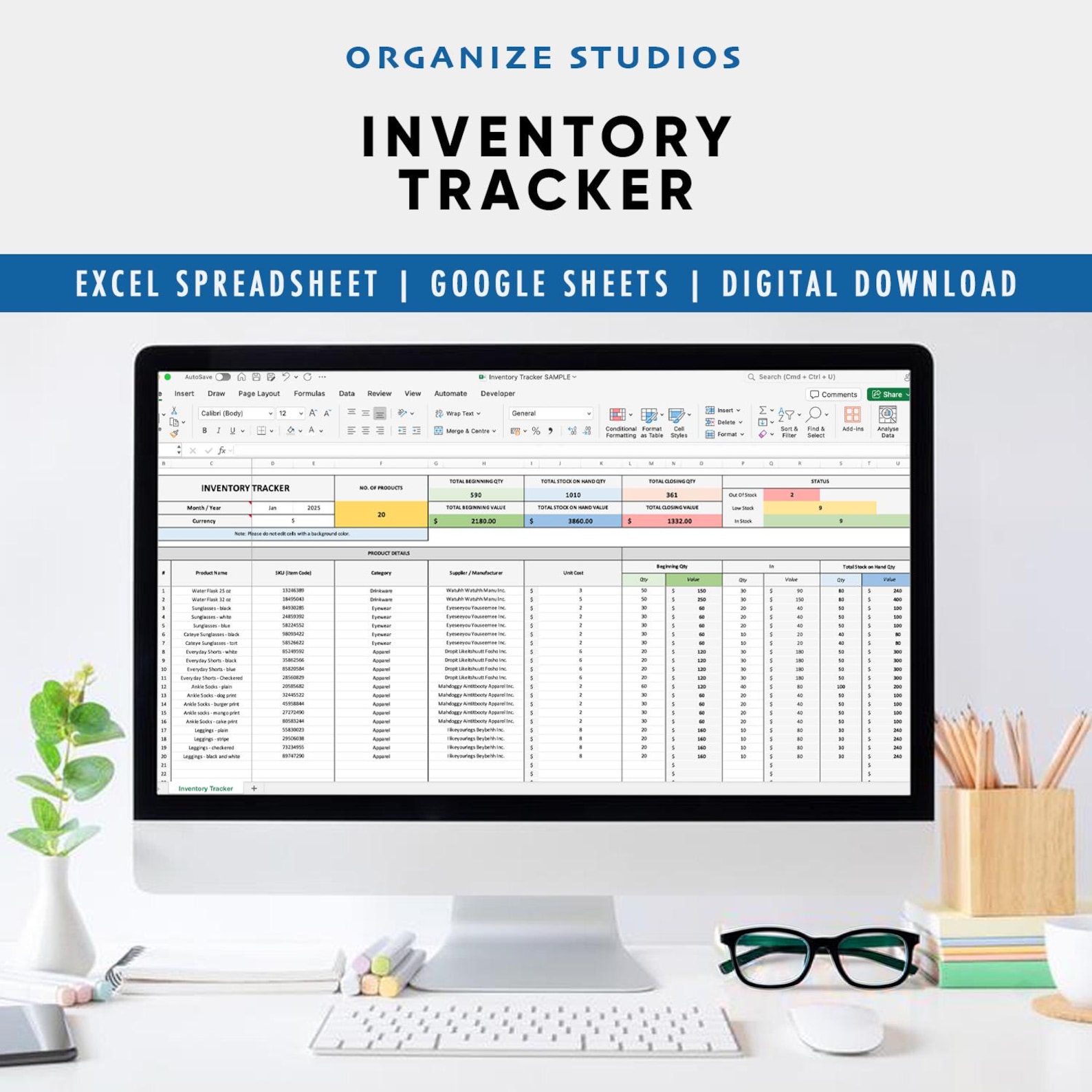 Inventory Tracker: Excel & Google Sheets Spreadsheet Template (instant ...