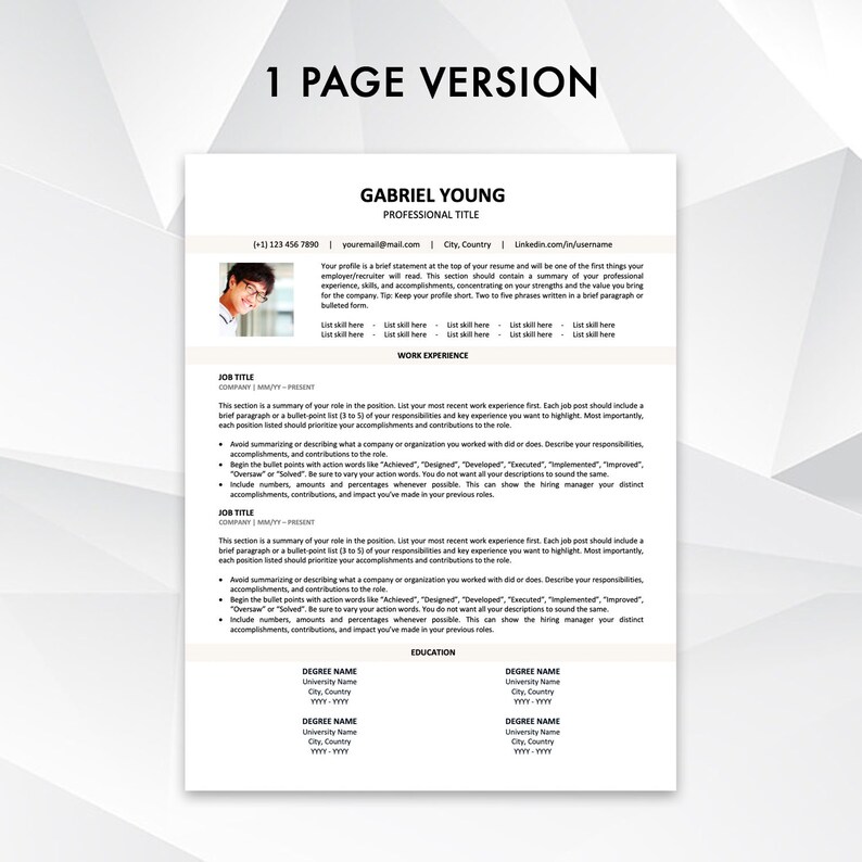 Informative Cv Example 2026 Professional Resume Template, Modern 1 & 2 Page CV + Cover Letter ...