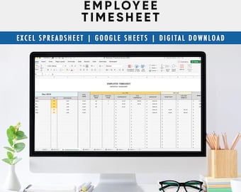 Employee Timesheet Template: Excel & Google Sheets Spreadsheet, Staff Planner (Instant Download)