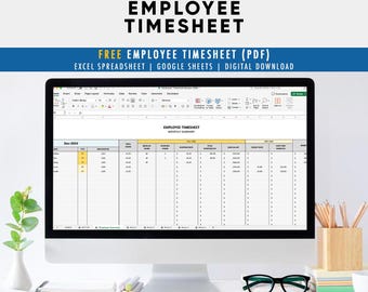 Employee Timesheet Template: Excel & Google Sheets Spreadsheet, Staff Planner (Digital Download)