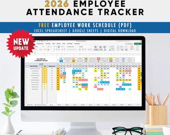 2026 Employee Attendance Tracker: Excel & Google Sheets Spreadsheet, Staff Planner (Digital Download)