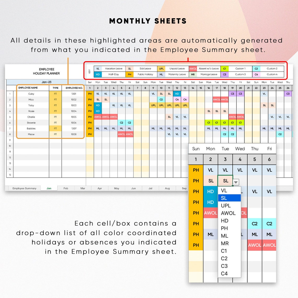 Employee Holiday Planner 2023 Excel Spreadsheet Template Etsy