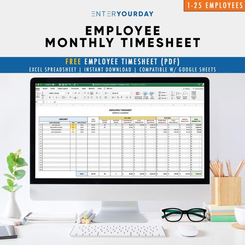 Employee Monthly & Weekly Timesheet 125 Employees Excel Etsy