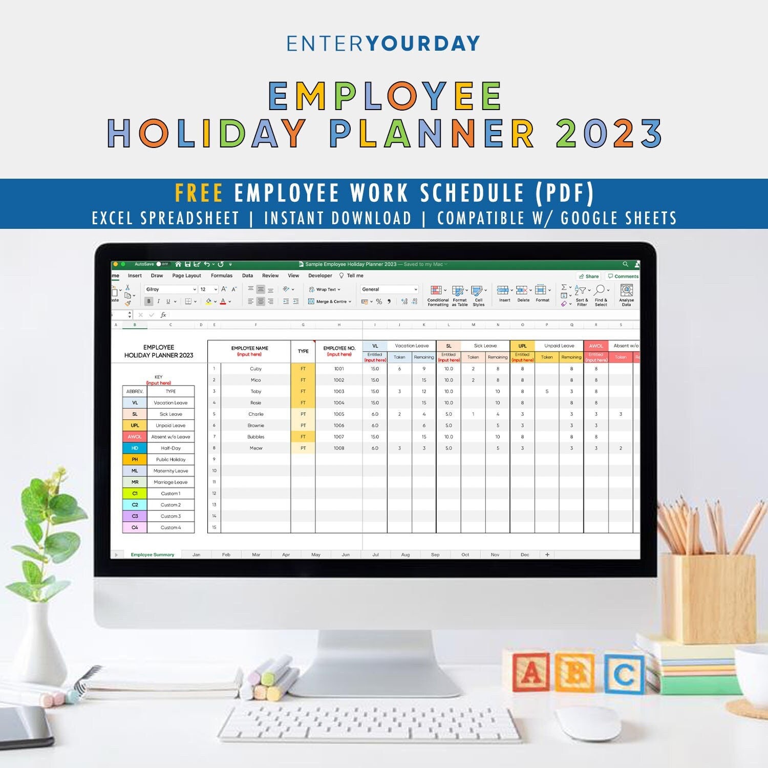 Employee Holiday Planner 2023 Excel Spreadsheet Template - Etsy UK