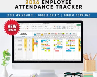 2026 Employee Attendance Tracker: Excel & Google Sheets Spreadsheet, Staff Planner (Instant Download)
