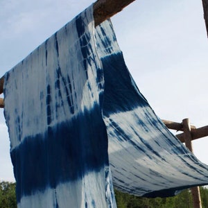 Rare Ancient Yunnan Dali Handwork Indigo Plant Tye-Die Thin Fabric, Shabby Thin Cloth Abstract Hostel Curtain,DIY Home Decor Cloth 83cm Wide image 1