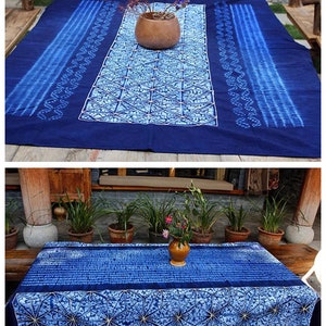 Yunnan Handmade Plant Tie Dye Blue Color Cotton Table Cloth, With Hand String Embroider Blue Procelin, Four Designs image 6