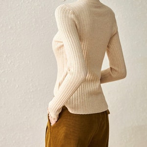 New Design French Herben Style Woman Top, Premium Knitted Material Undershirt, Sexy Turtleneck Top image 3