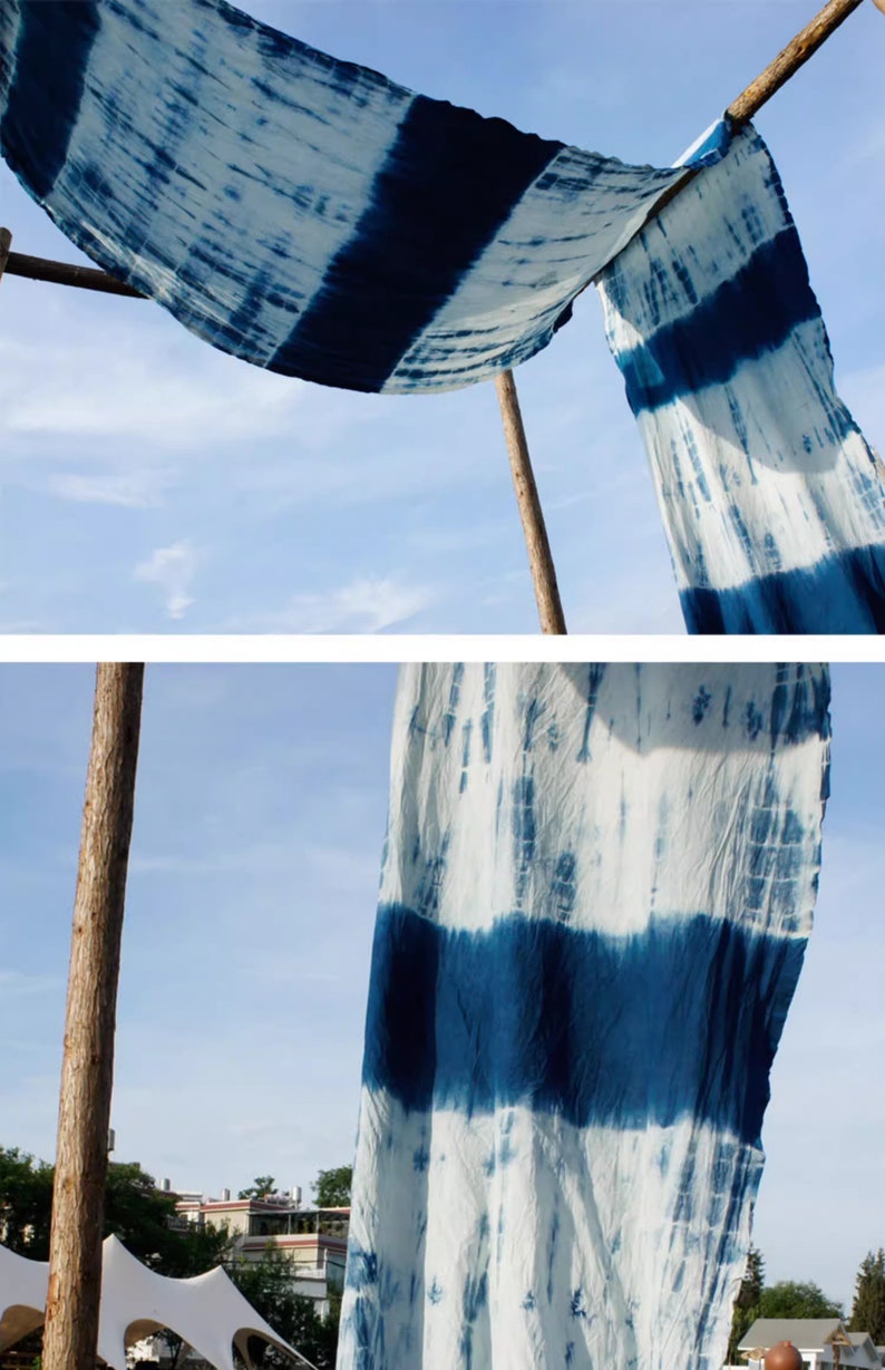 Rare Ancient Yunnan Dali Handwork Indigo Plant Tye-Die Thin Fabric, Shabby Thin Cloth Abstract Hostel Curtain,DIY Home Decor Cloth 83cm Wide image 10
