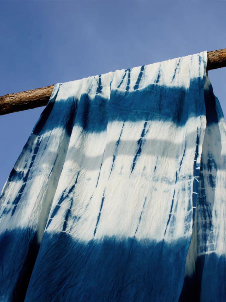 Rare Ancient Yunnan Dali Handwork Indigo Plant Tye-Die Thin Fabric, Shabby Thin Cloth Abstract Hostel Curtain,DIY Home Decor Cloth 83cm Wide image 5