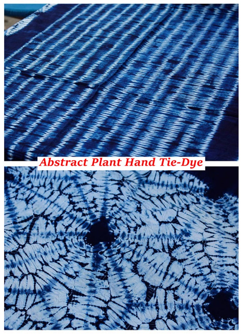 Yunnan Handmade Plant Tie Dye Blue Color Cotton Table Cloth, With Hand String Embroider Blue Procelin, Four Designs image 9