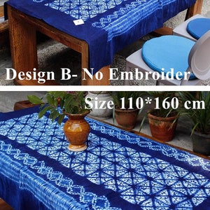 Yunnan Handmade Plant Tie Dye Blue Color Cotton Table Cloth, With Hand String Embroider Blue Procelin, Four Designs image 5