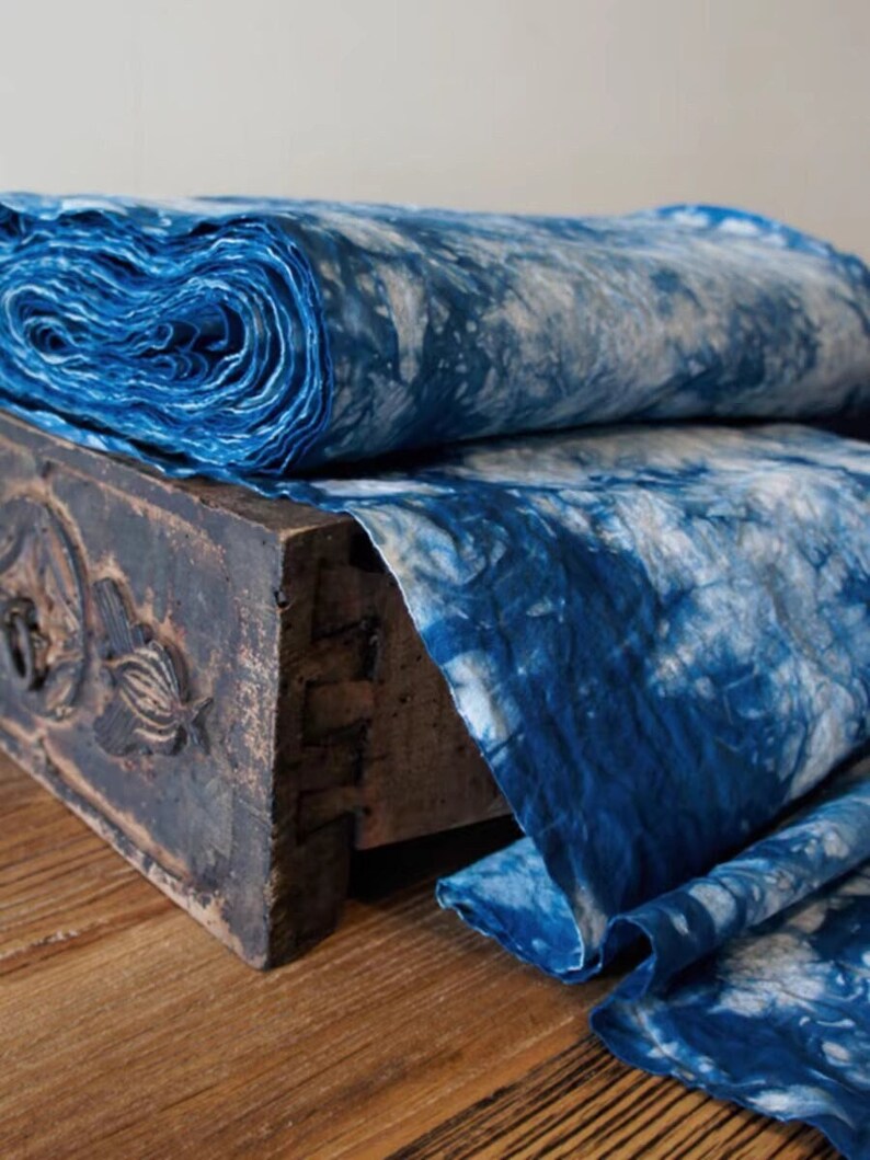 Rare Found Ancient Yunnan Dali Handwork Indigo Plant Tye-Die Thin Fabric, Shabby Cloth Abstract Pattern, Art DIY Curtain Table Decor Cloth image 8