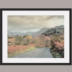 Impresión de arte de carretera de otoño, distrito de los lagos, impresión de lienzo, arte de la pared, impresión de la pared del póster, impresiones del paisaje. Impresiones del Distrito de los Lagos de Otoño. Arte del cartel
