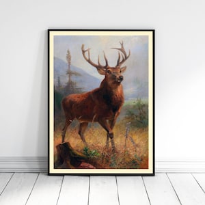 Anton Weinberger Trophy Stag in an Open Landscape | Antique Painting, Vintage Print, Fine Wall Art, Poster, Artwork, Pictures, Home Decor