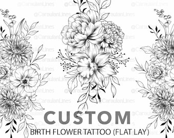 Custom Birth Month Flower, Birth Flower Custom tattoo, Family Bouquet Design, Custom Tattoo Design Commission, Birthday Flower Tattoo Design