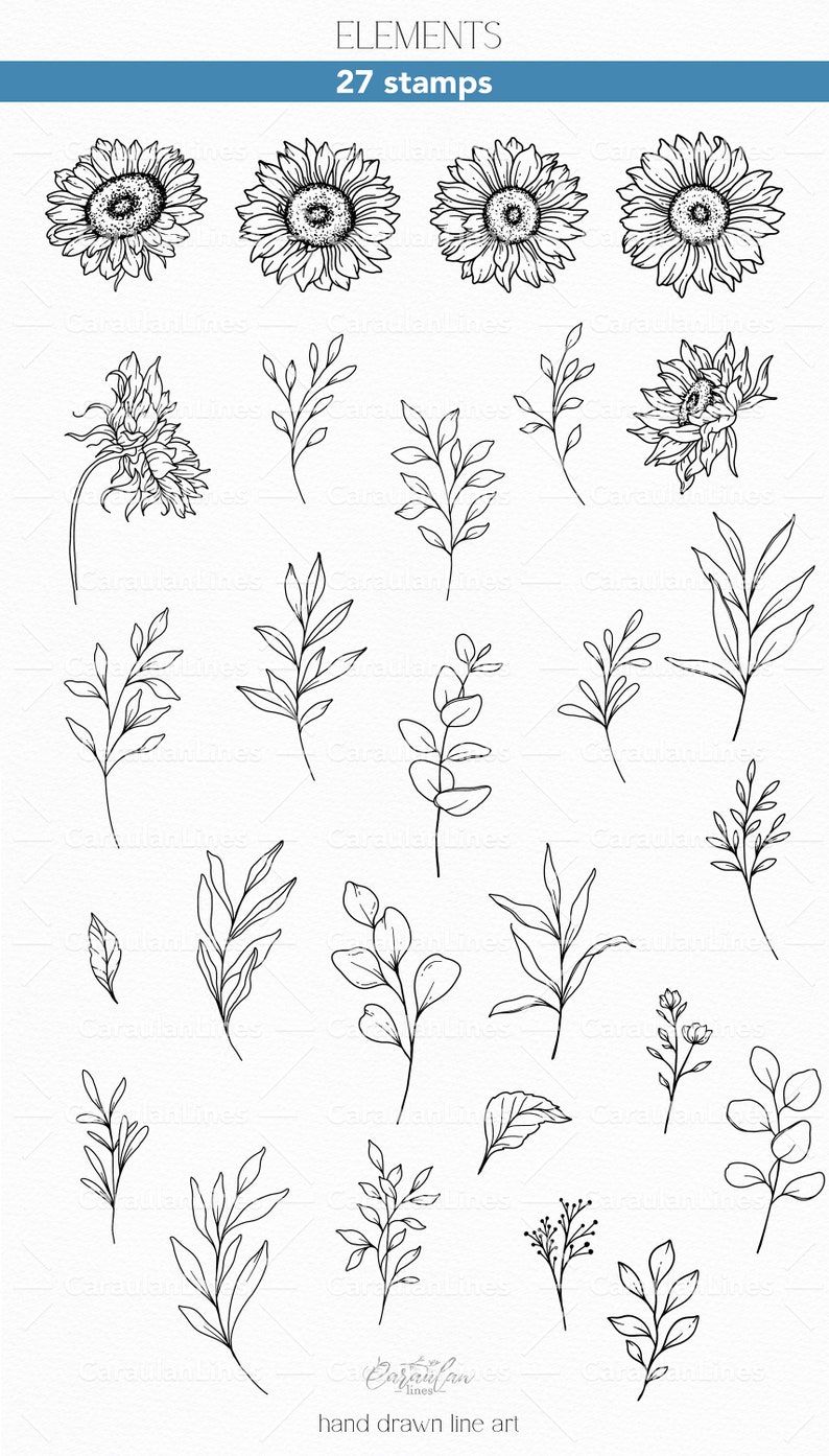 Sunflower Procreate Stamps: Floral Tattoo Brushes (commercial Use ...