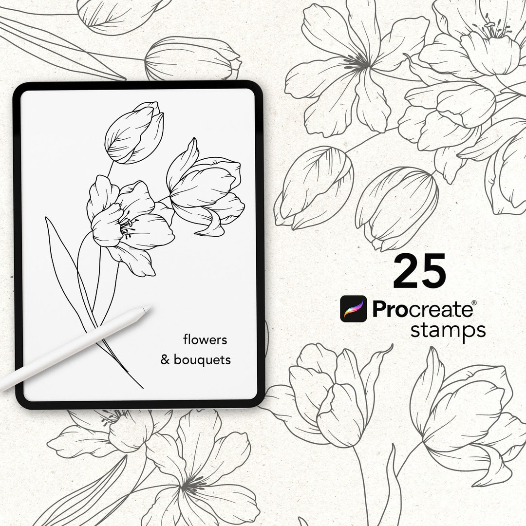 Procreate Floral Stamp Brush Set With TULIPS: Hand-drawn Botanical ...