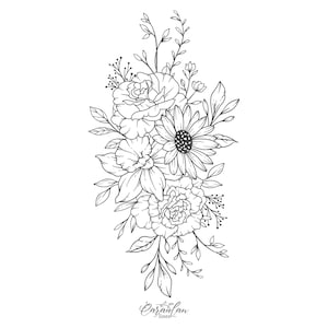 Custom Birth Flower, Family Mirth Month Bouquet Tattoo Design, Custom Tattoo Design Commission, Birthday Flower Tattoo Design