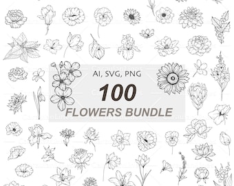 Botanical SVG Clipart Bundle: Wildflowers, Birth Flowers, Floral Line Art. Free Commercial Use