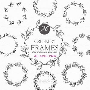 Floral Frame SVG, Hand Drawn Line Art, Floral Wreaths SVG, Floral svg cutting files, Botanical Circle Frame Png, Wedding Svg files