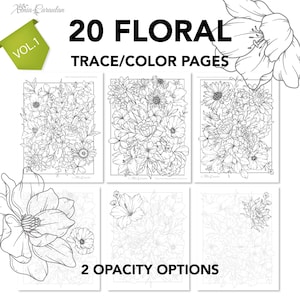 Floral Trace, Coloring Pages, Adult Coloring, Floral Coloring Book, Floral Tracing Pages, Stress Relief Activity, Flower Tracing Printable