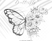 Custom Birth Flower Butterfly Tattoo Design: Family Bouquet (Made to Order Digital Download)