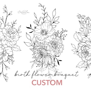 Custom Birth Month Flower, Birth Flower Custom tattoo, Family Bouquet Design, Custom Tattoo Design Commission, Birthday Flower Tattoo Design
