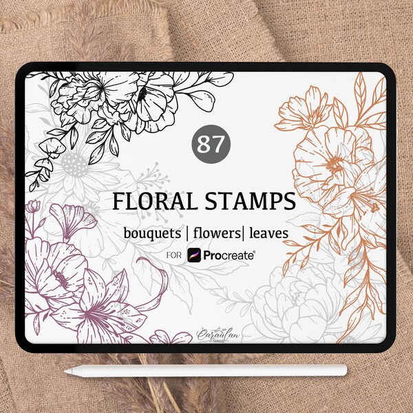 Floral Procreate Stamp, Procreate Flower Stamp, Botanical Stamp, Procreate Flower brush, Hand Drawn Stamp, Flower tattoo stamp for procreate