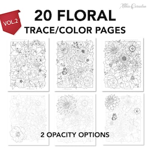 Floral Trace, Coloring Pages, Adult Coloring, Floral Coloring Book, Floral Tracing Pages, Stress Relief Activity, Flower Tracing Printable