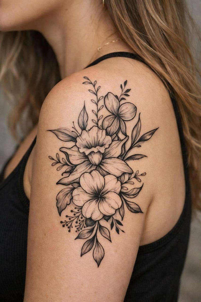 Custom Birth Month Flower Tattoo Design: Personalized Family Bouquet (Made to Order Digital Download) image 3