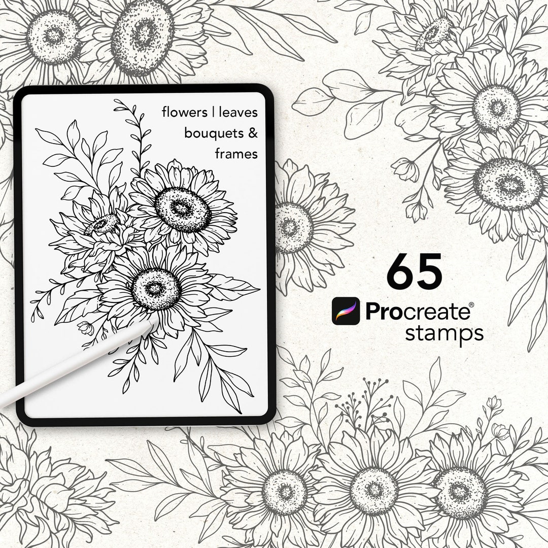 Sunflower Procreate Stamps: Floral Tattoo Brushes (commercial Use ...