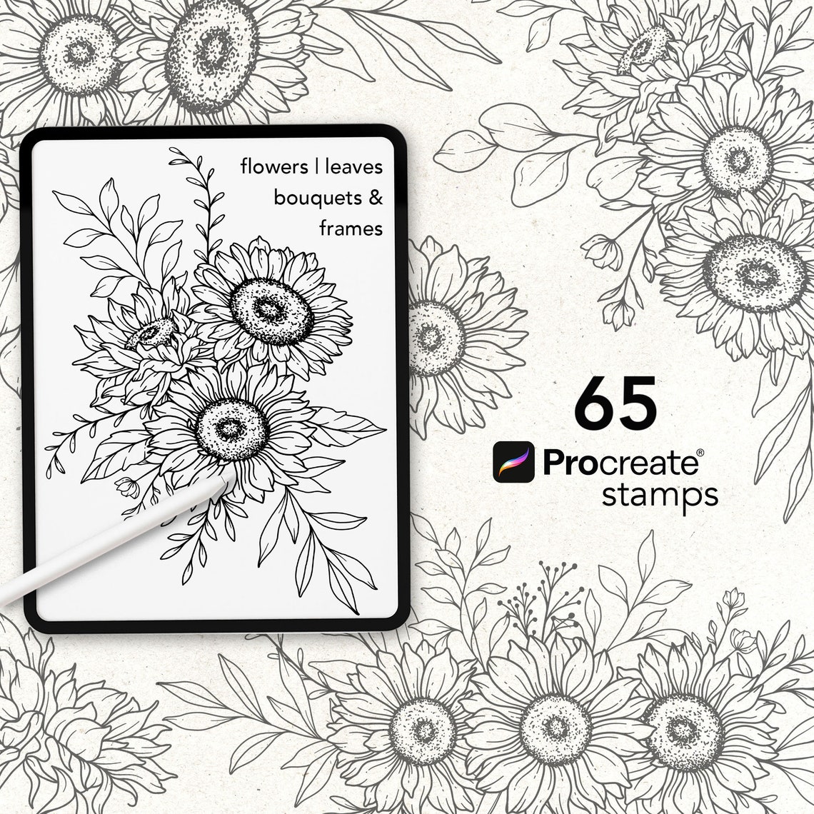 Sunflower Procreate Stamps: Floral Tattoo Brushes (commercial Use ...