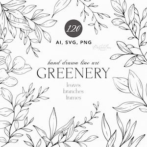 Greenery Line Art, Botanical Clipart SVG, Hand Drawn Greenery ...