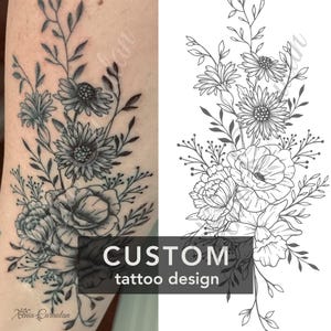 Individuelles Tattoo-Design, Geburtsmonat Blume, Geburts-Blume Individuelles Tattoo, Familien-Blumenstrauß-Design, Individuelles Tattoo-Design, Geburtstagsblumen Tattoo