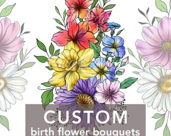 Custom Birth Month Flower Tattoo Design: Personalized Floral Bouquet (Digital Download)