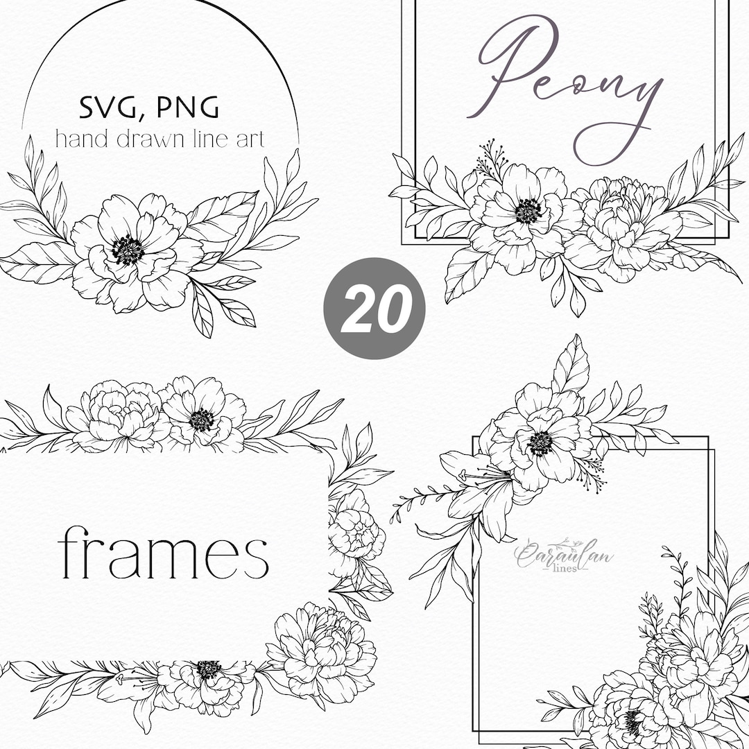Floral Frames, Floral Line Art SVG, Botanical Clipart Svg, Hand Drawn