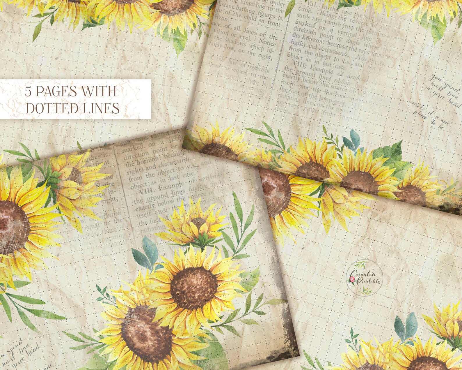 Sunflowers Junk Journal Pages Sunflower Digital Etsy