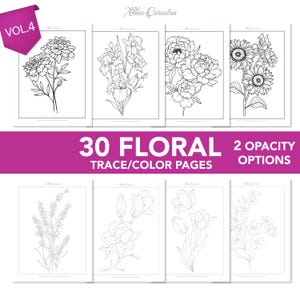 Floral Trace, Coloring Pages, Adult Coloring, Floral Coloring Book, Floral Tracing Pages, Stress Relief Activity, Flower Tracing Printable