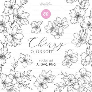 Kirschblüte SVG, Floral Line Art, Kirschblüten Linie Kunst, Sakura Clipart, handgezeichnete botanische Linie Kunst, Blumensvg-Bundle