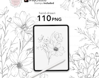 Procreate Floral Stamps: Wildflower Brush Set for iPad (PNG and .Brushset included) (Digital Download)