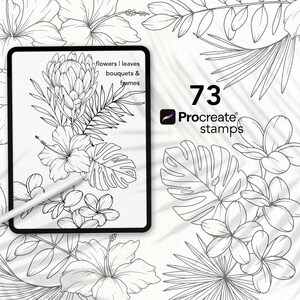 Procreate Floral Stamp Brush Set: Tropical Plants and Flowers ...