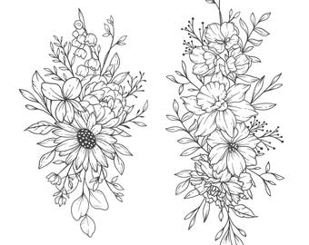 Aangepaste geboortebloem tattoo-ontwerp: familieboeket (digitale download op bestelling gemaakt)