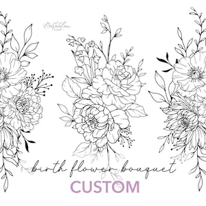 Custom Birth Month Flower, Birth Flower Custom tattoo, Family Bouquet Design, Custom Tattoo Design Commission, Birthday Flower Tattoo Design