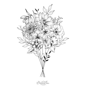 Custom Birth Flower Bouquet, Birth Flower Custom tattoo, Family Bouquet Design, Custom Tattoo Design Commission, Birthday Flower Tattoo
