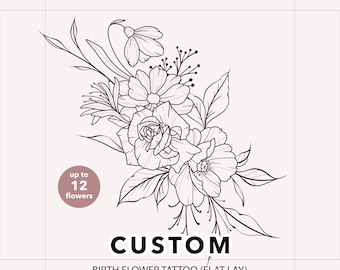 Aangepaste bloem geboortemaand, geboortebloem aangepaste tatoeage, familieboeketontwerp, aangepaste tattoo ontwerpcommissie, verjaardag bloem tattoo ontwerp