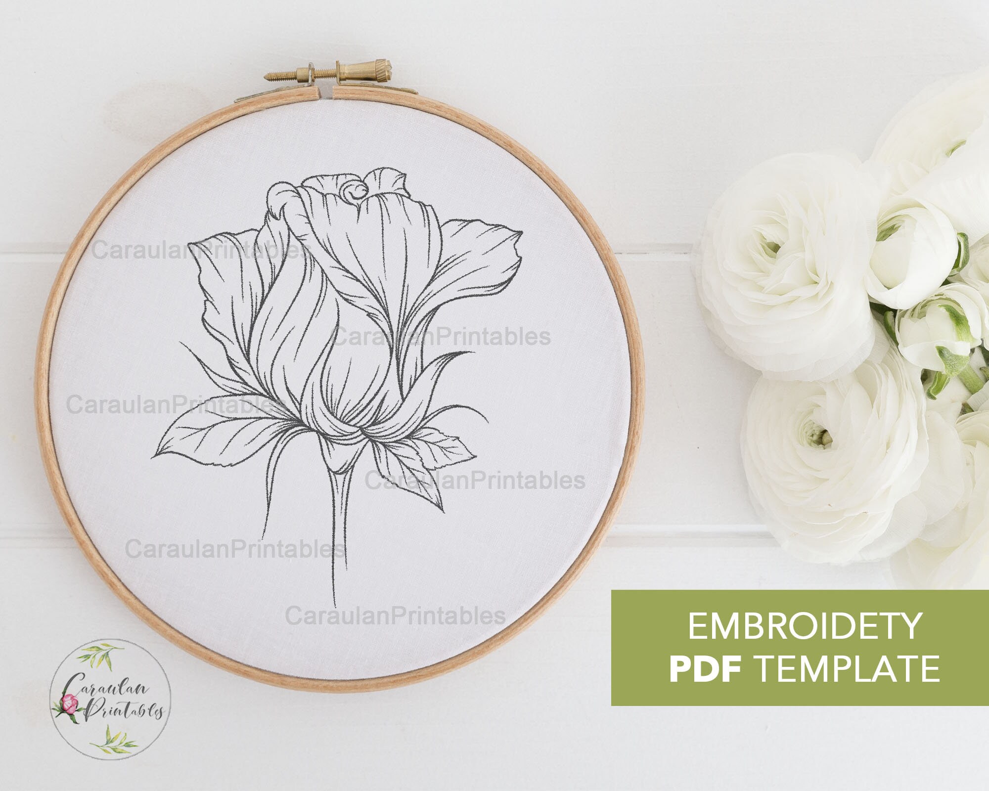 Rose Embroidery Flower Pattern for Hand Embroidery Printable Etsy