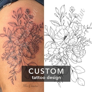 Individuelles Tattoo-Design, Geburtsmonat Blume, Geburts-Blume Individuelles Tattoo, Familien-Blumenstrauß-Design, Individuelles Tattoo-Design, Geburtstagsblumen Tattoo