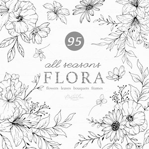 花の線画、野生の花の SVG、植物のクリップアートの SVG、手描きの花の png、植物の線画の PNG、SVG の花、結婚式の SVG の花